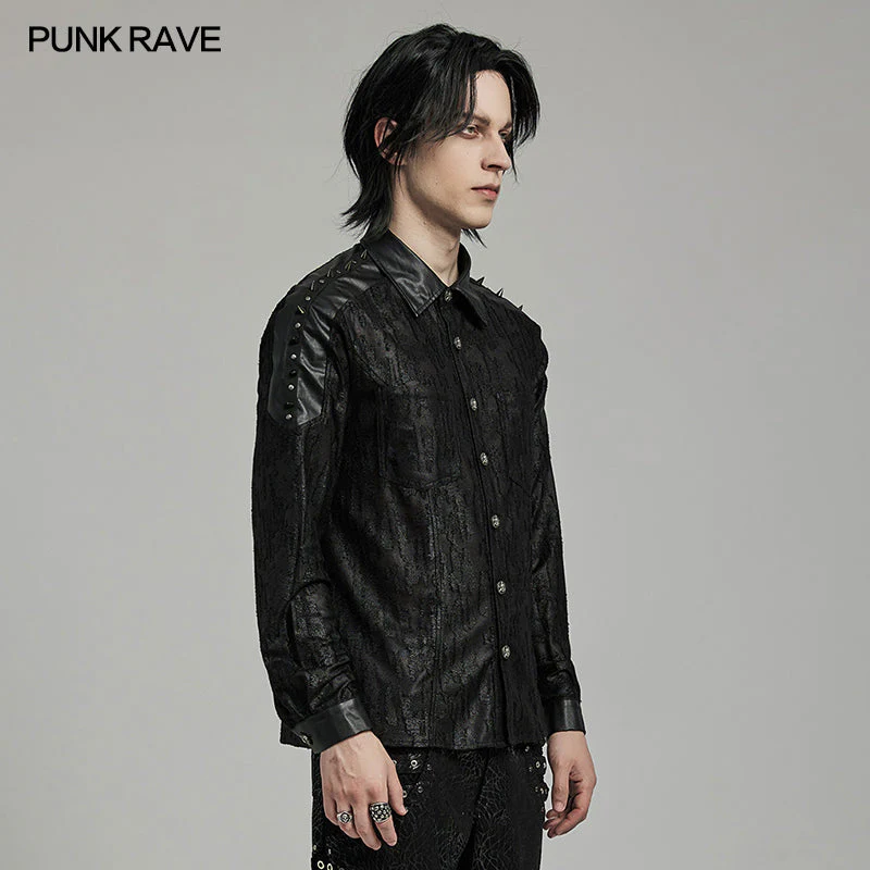 WY-1613CCM Mens Spiked black Gothic Punk Lace Shirt - Image 2