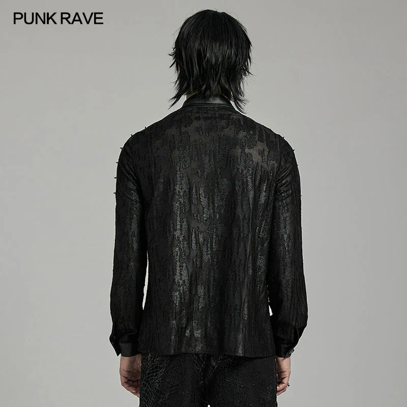 WY-1613CCM Mens Spiked black Gothic Punk Lace Shirt - Image 3