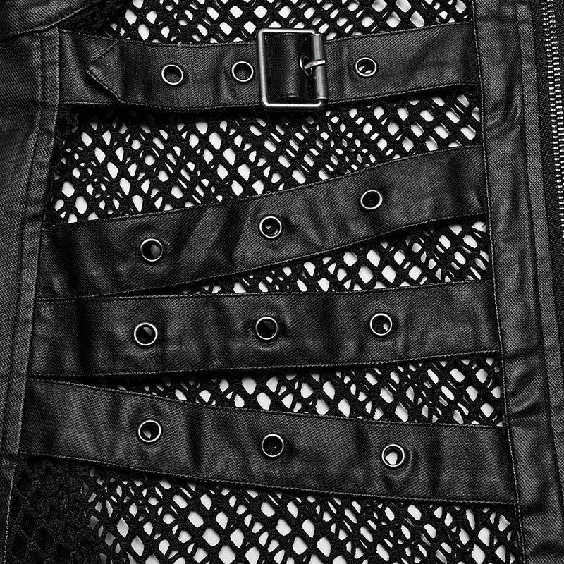 WY-1614MJM Edgy Gothic Mesh Vest Faux Leather Straps FALSE - Image 5