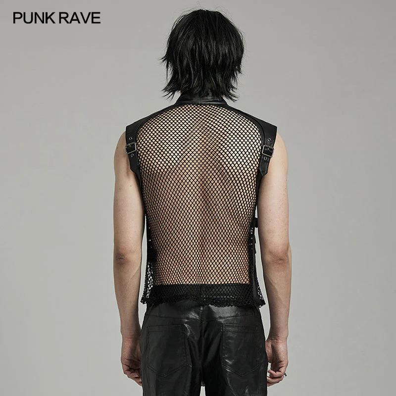 WY-1614MJM Edgy Gothic Mesh Vest Faux Leather Straps FALSE - Image 6