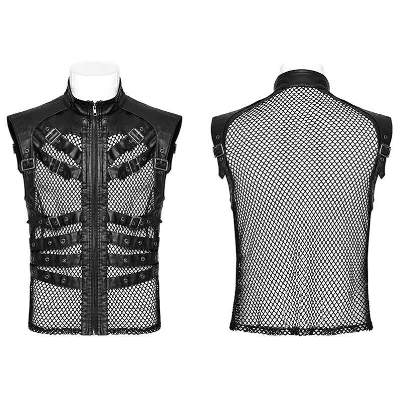 WY-1614MJM Edgy Gothic Mesh Vest Faux Leather Straps FALSE - Image 9