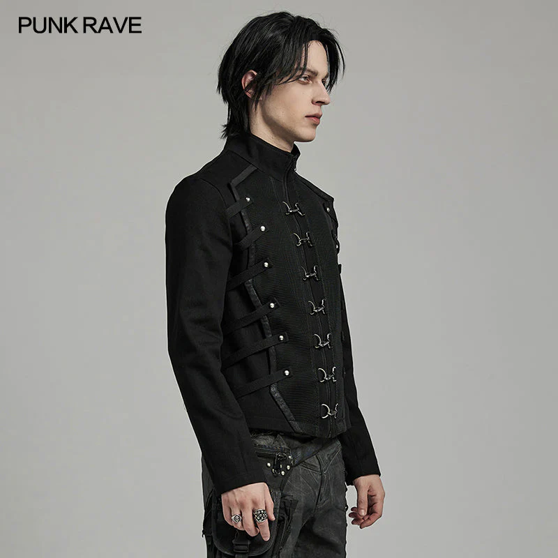 WY-1615XCM Steampunk Gothic Buckled black Jacket Punk Jackets - Image 2
