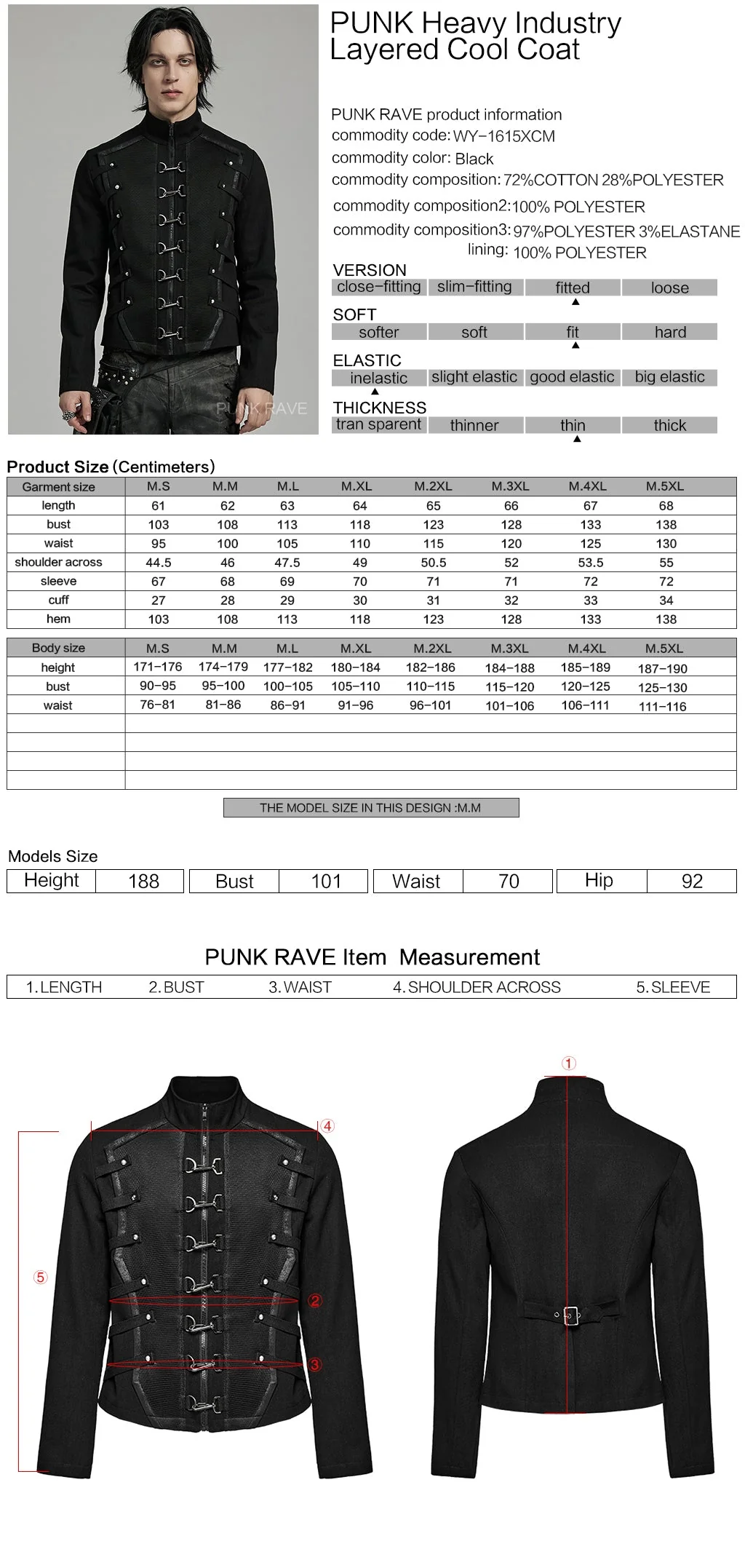 WY-1615XCM Steampunk Gothic Buckled black Jacket Punk Jackets - Image 8