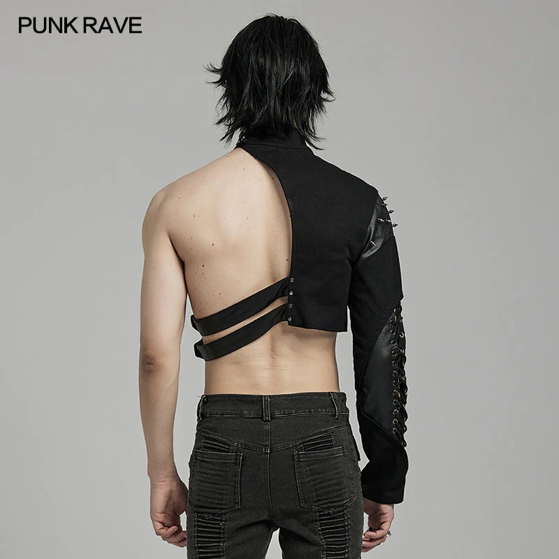 WY-1617XDM Edgy Asymmetric Spiked Harness Top Punk Accessories - Image 3