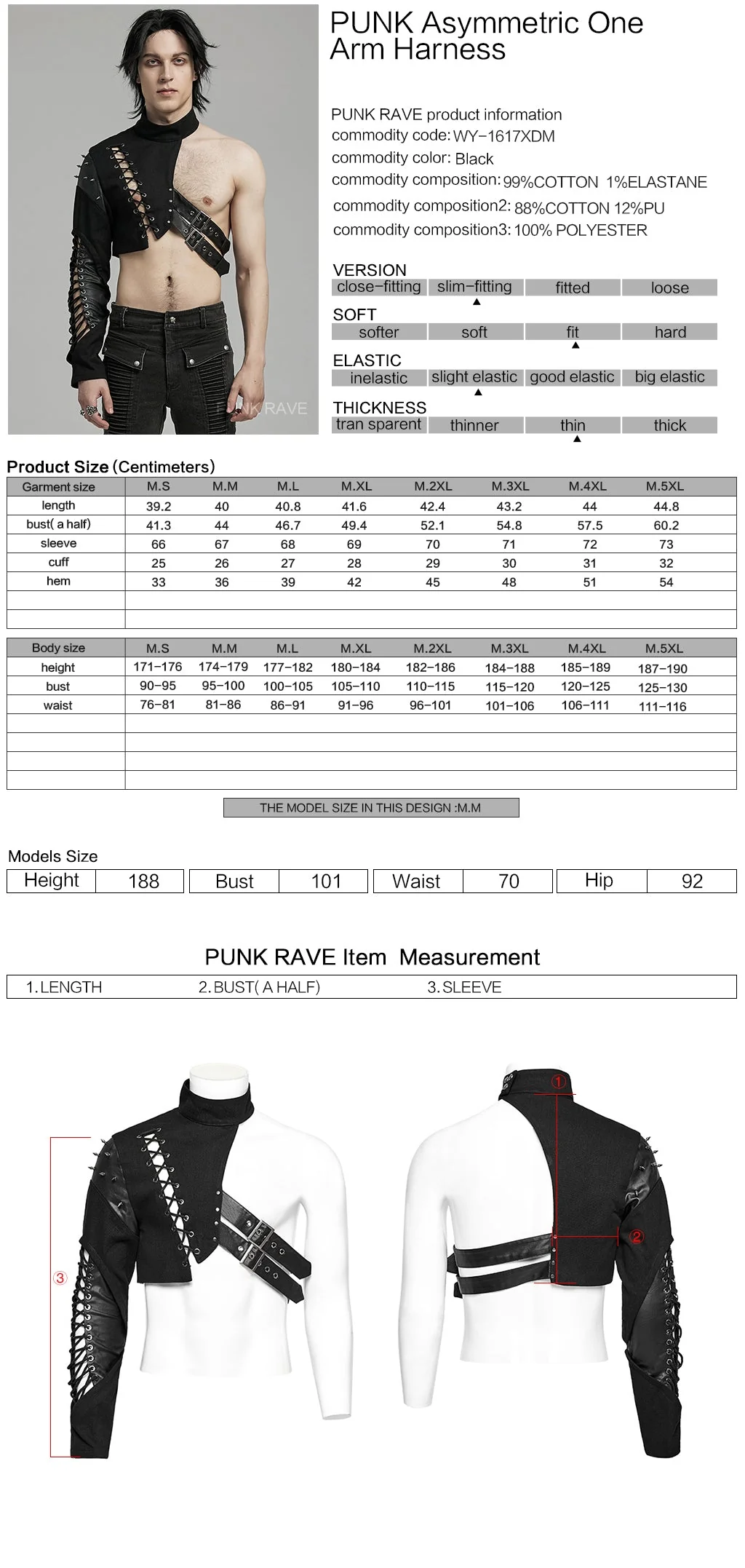 WY-1617XDM Edgy Asymmetric Spiked Harness Top Punk Accessories - Image 6