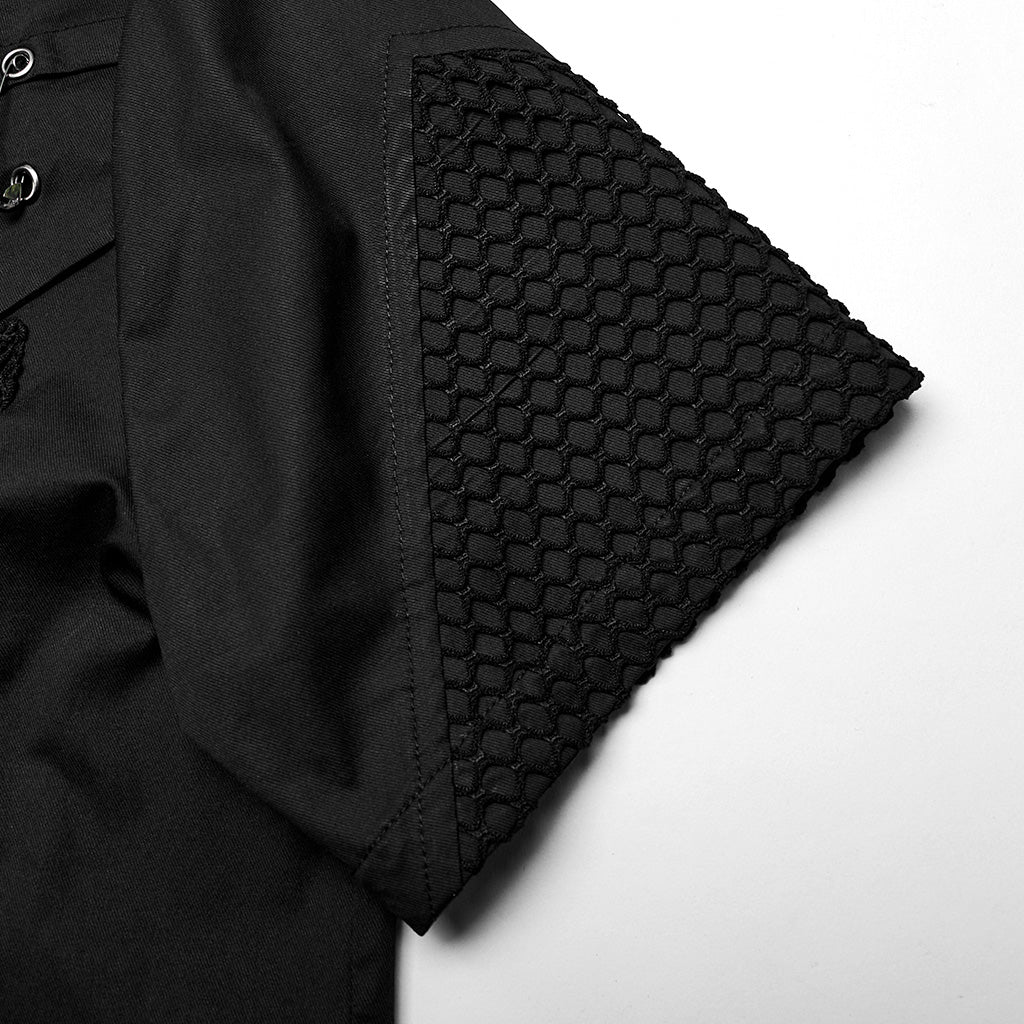 WY-1619CDM Mens black Rivet Short Sleeve Punk Shirt - Image 11