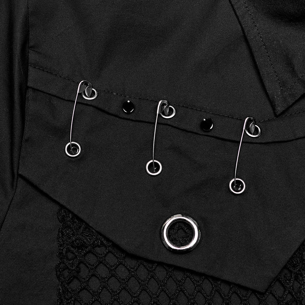 WY-1619CDM Mens black Rivet Short Sleeve Punk Shirt - Image 20