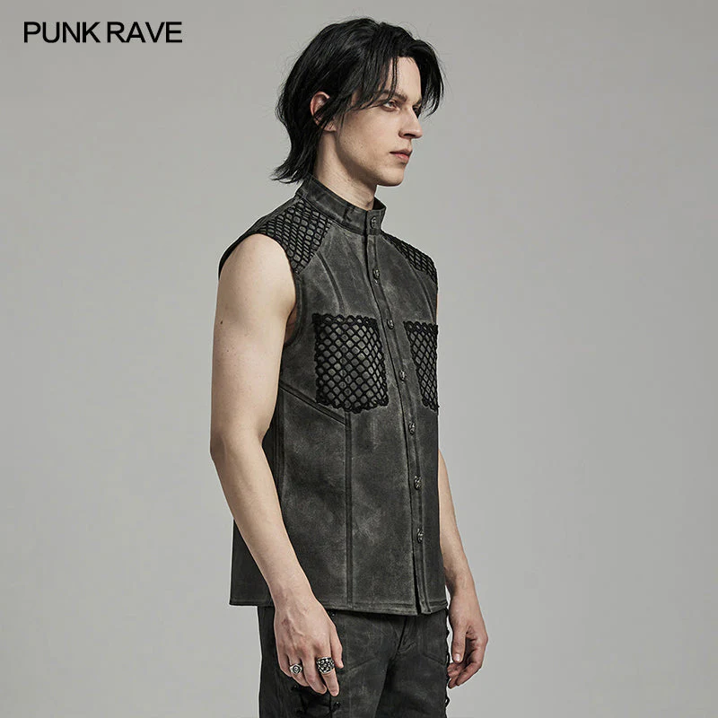 WY-1622CWM Mens Punk Vest with Studded Shoulders and Mesh Accents - Image 14