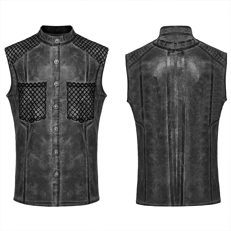 WY-1622CWM Mens Punk Vest with Studded Shoulders and Mesh Accents - Image 16
