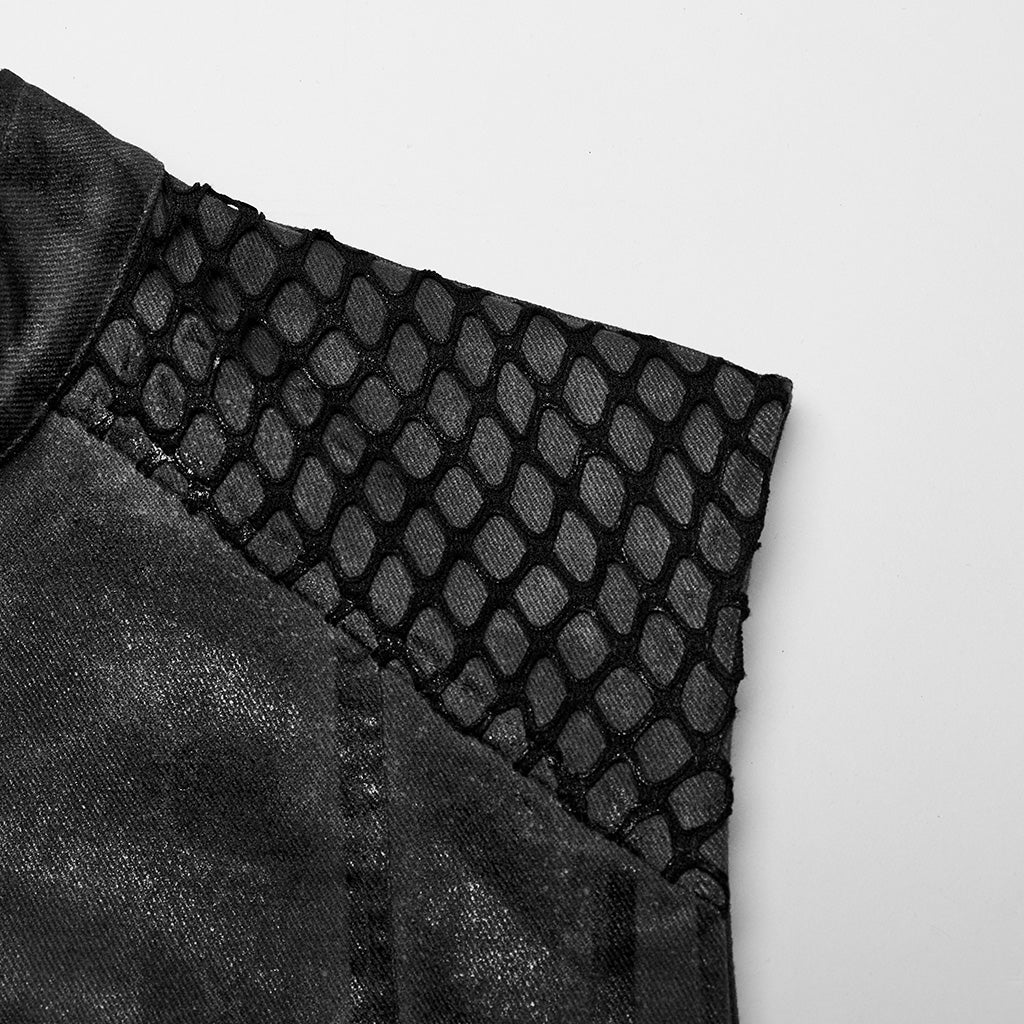 WY-1622CWM Mens Punk Vest with Studded Shoulders and Mesh Accents - Image 22