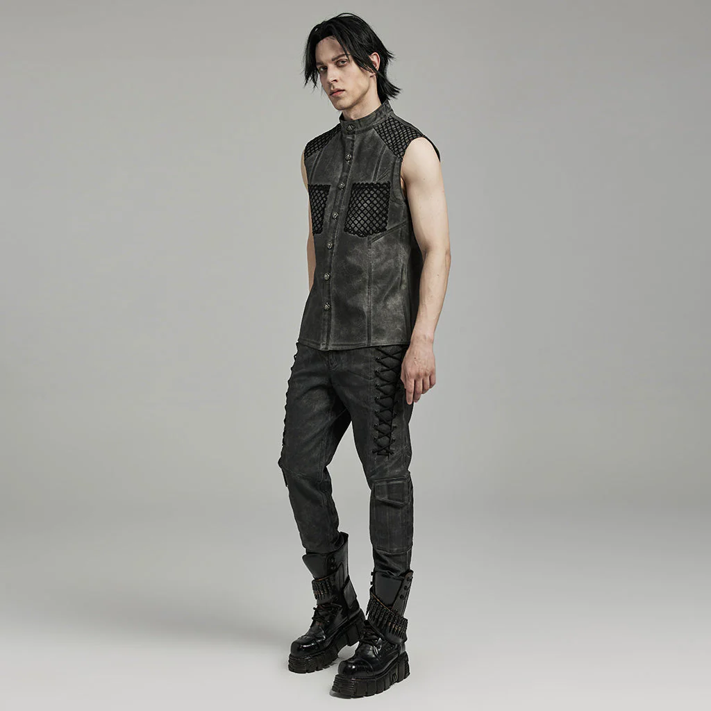 WY-1622CWM Mens Punk Vest with Studded Shoulders and Mesh Accents - Image 6