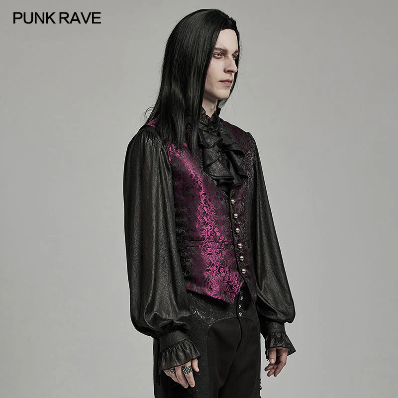 WY-1623MJM Midnight Gothic Vest Brocade Buttoned Waistcoat Lace-Up Sides - Image 14