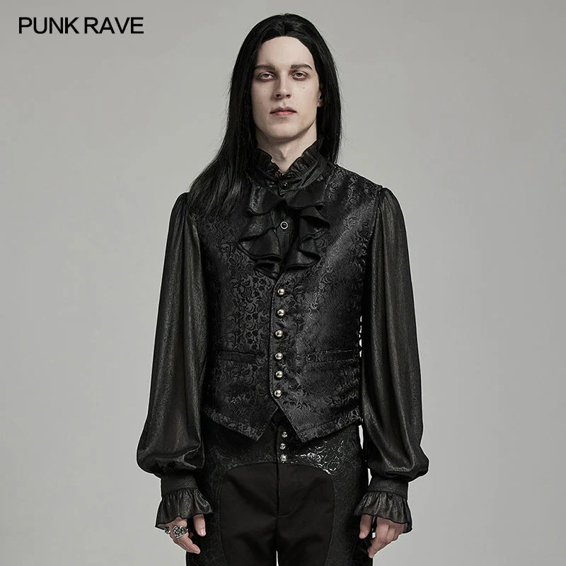 WY-1623MJM Midnight Gothic Vest Brocade Buttoned Waistcoat Lace-Up Sides - Image 24