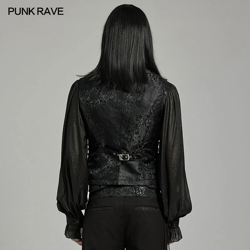 WY-1623MJM Midnight Gothic Vest Brocade Buttoned Waistcoat Lace-Up Sides - Image 3