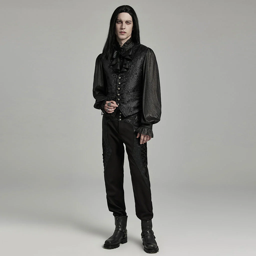 WY-1623MJM Midnight Gothic Vest Brocade Buttoned Waistcoat Lace-Up Sides - Image 31