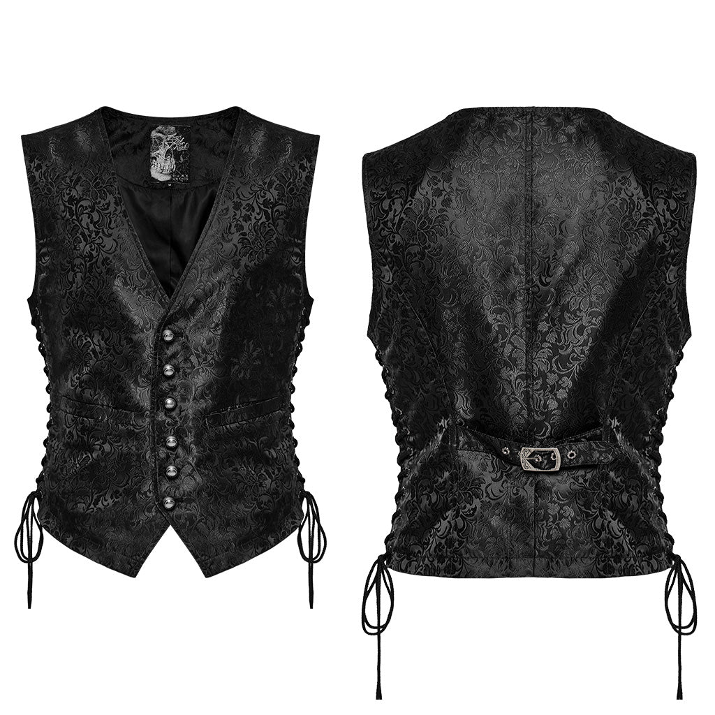 WY-1623MJM Midnight Gothic Vest Brocade Buttoned Waistcoat Lace-Up Sides - Image 32