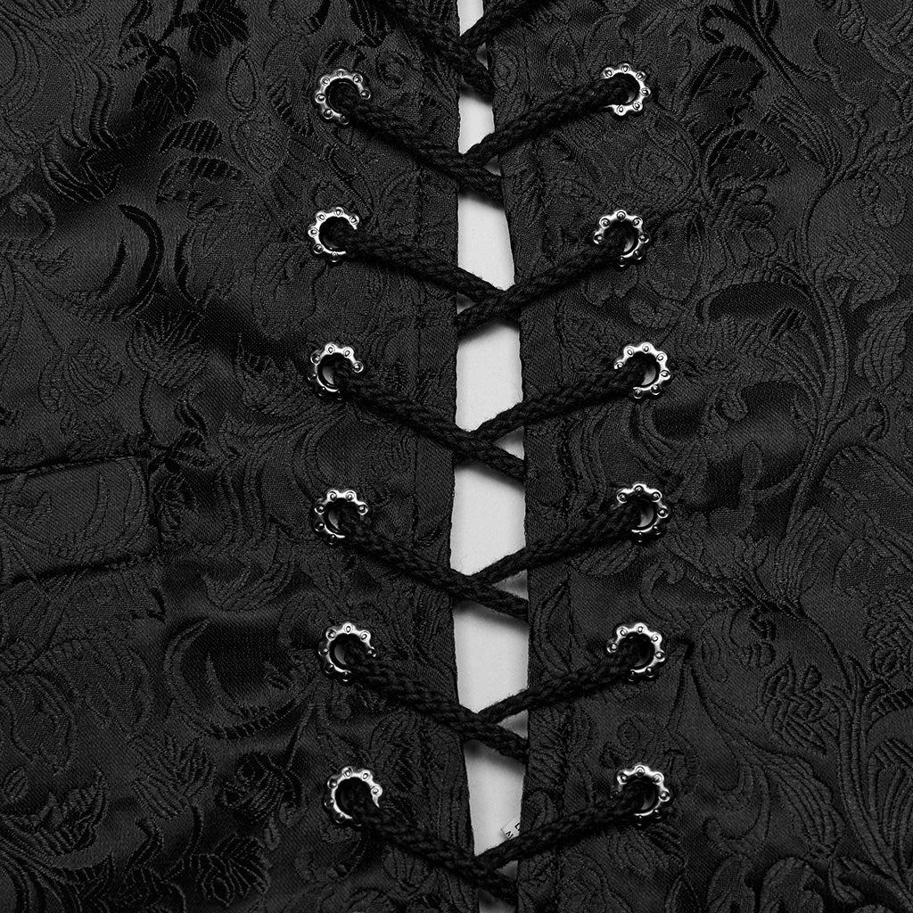 WY-1623MJM Midnight Gothic Vest Brocade Buttoned Waistcoat Lace-Up Sides - Image 34