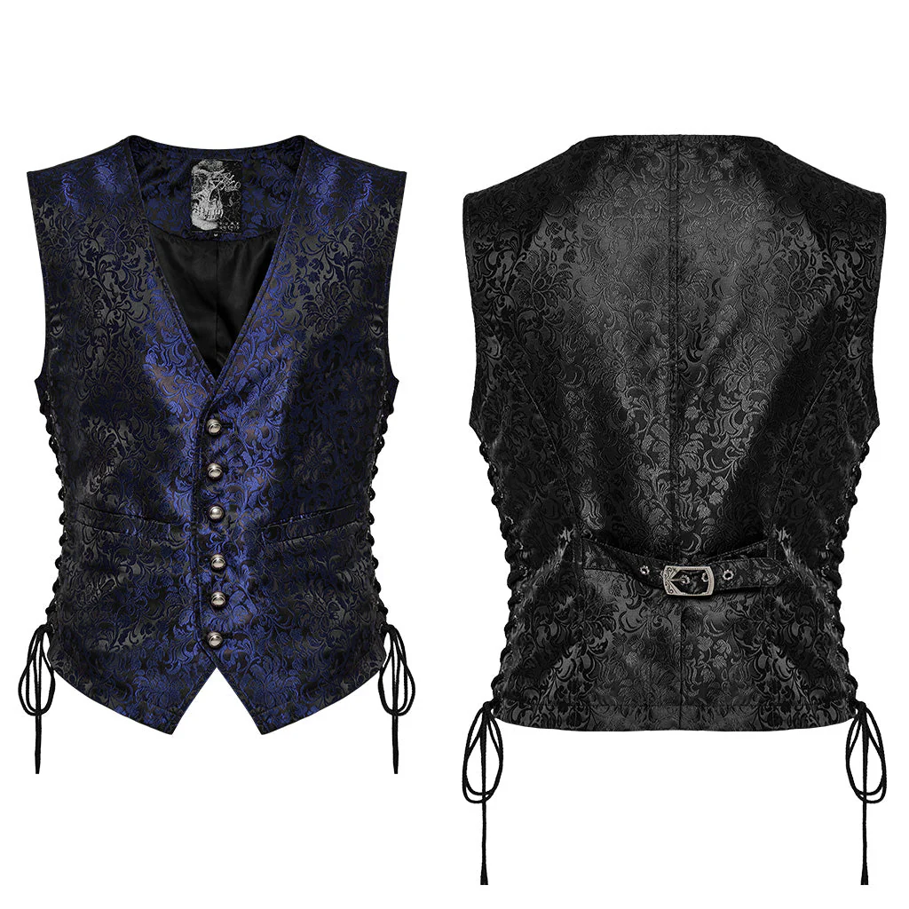WY-1623MJM Midnight Gothic Vest Brocade Buttoned Waistcoat Lace-Up Sides - Image 43