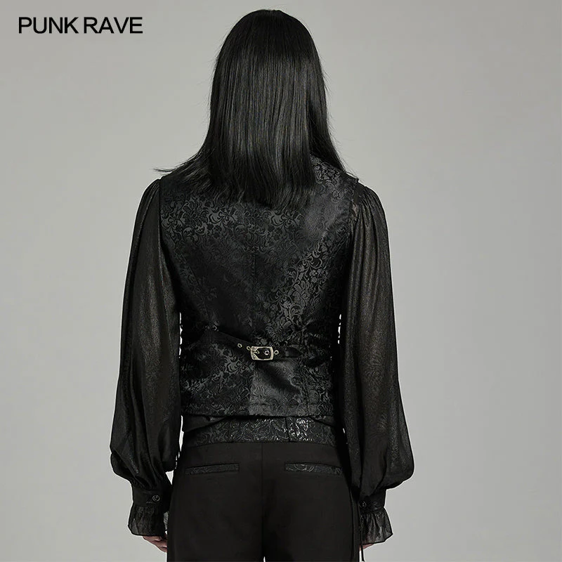 WY-1623MJM Midnight Gothic Vest Brocade Buttoned Waistcoat Lace-Up Sides - Image 49