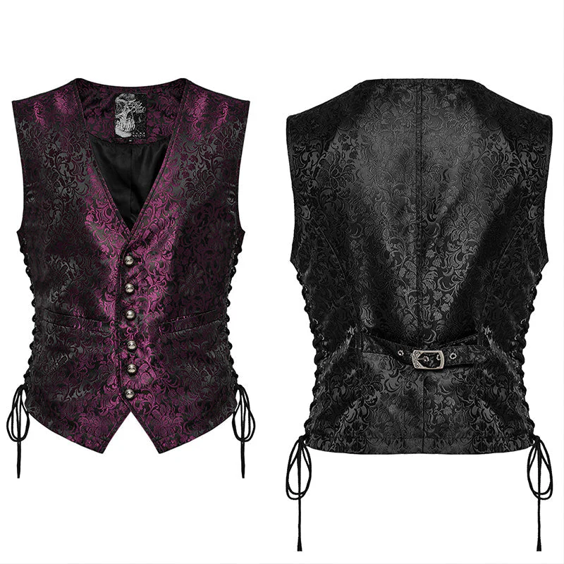 WY-1623MJM Midnight Gothic Vest Brocade Buttoned Waistcoat Lace-Up Sides - Image 50