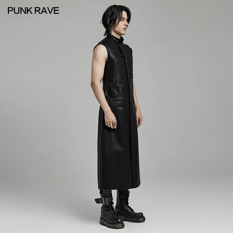 WY-1625MJM Gothic Sleeveless Leather Punk Vest with Buckle Details - Image 14