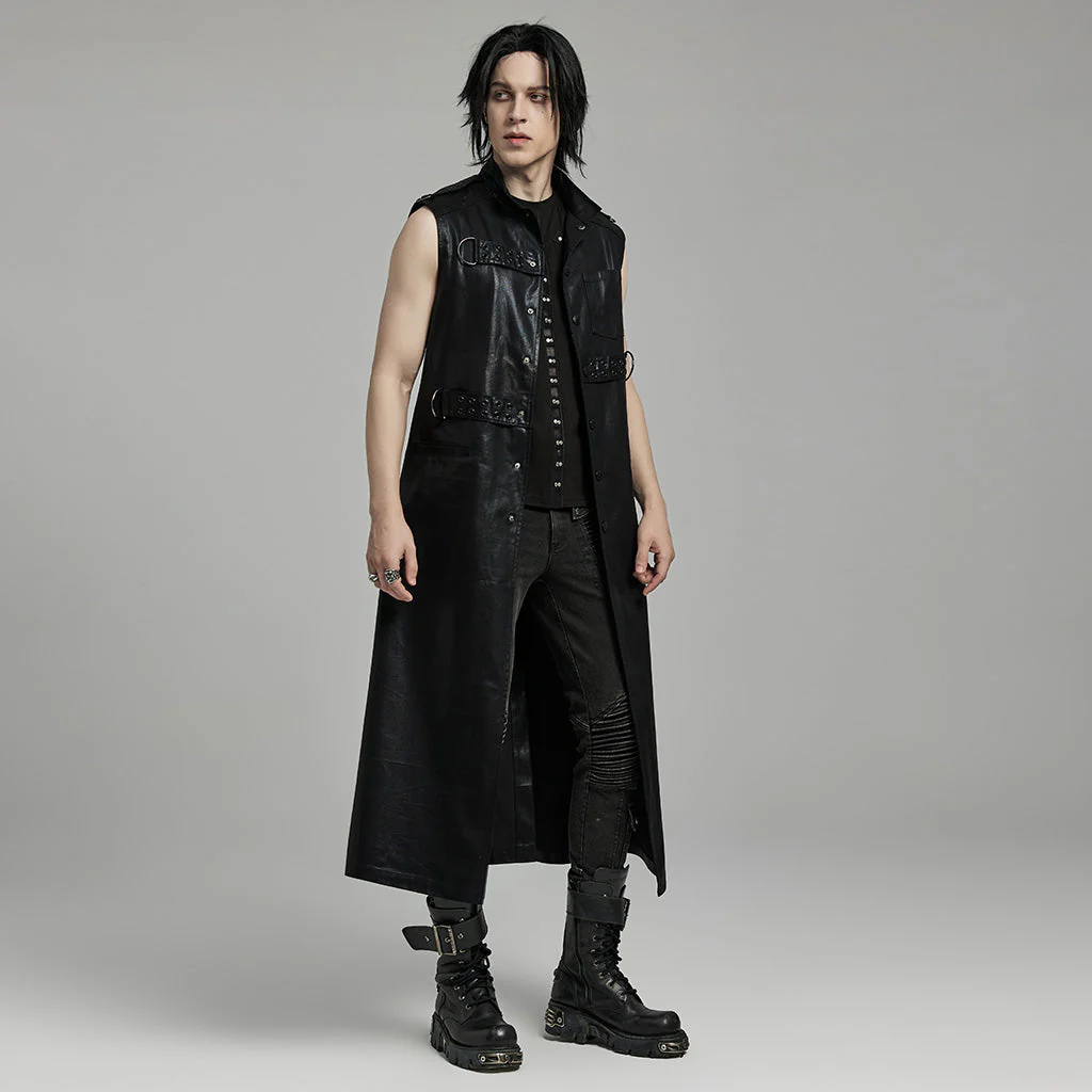 WY-1625MJM Gothic Sleeveless Leather Punk Vest with Buckle Details - Image 19