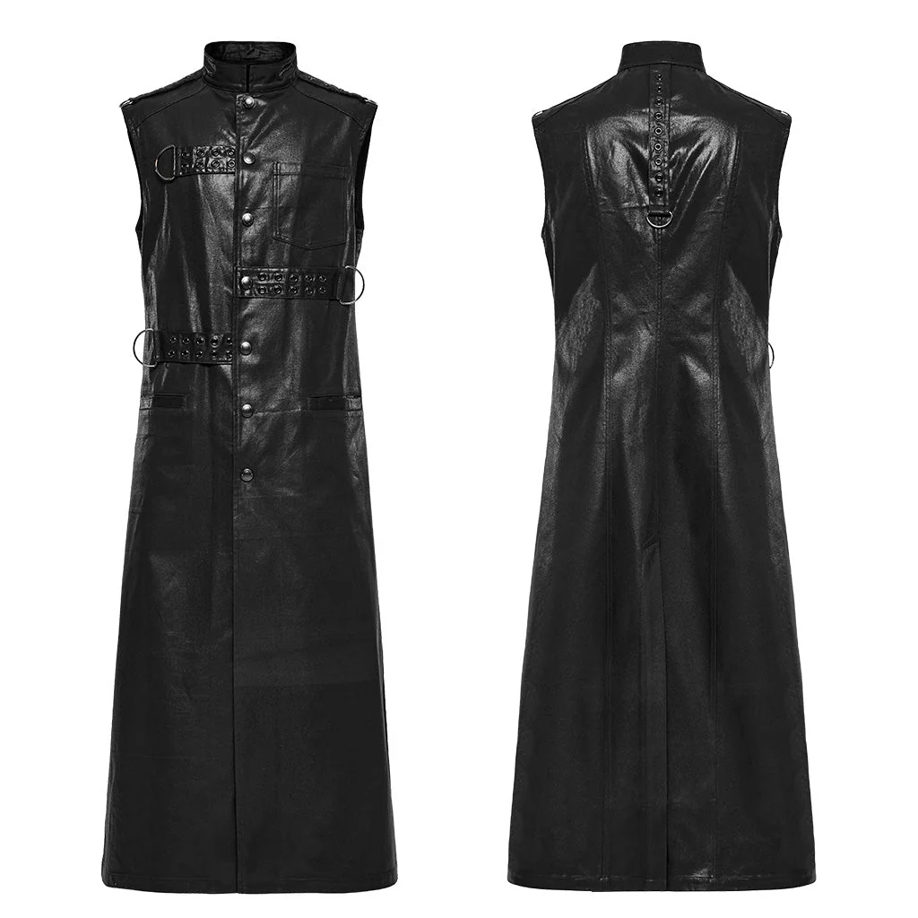 WY-1625MJM Gothic Sleeveless Leather Punk Vest with Buckle Details - Image 20