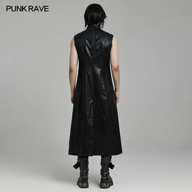 WY-1625MJM Gothic Sleeveless Leather Punk Vest with Buckle Details - Image 3
