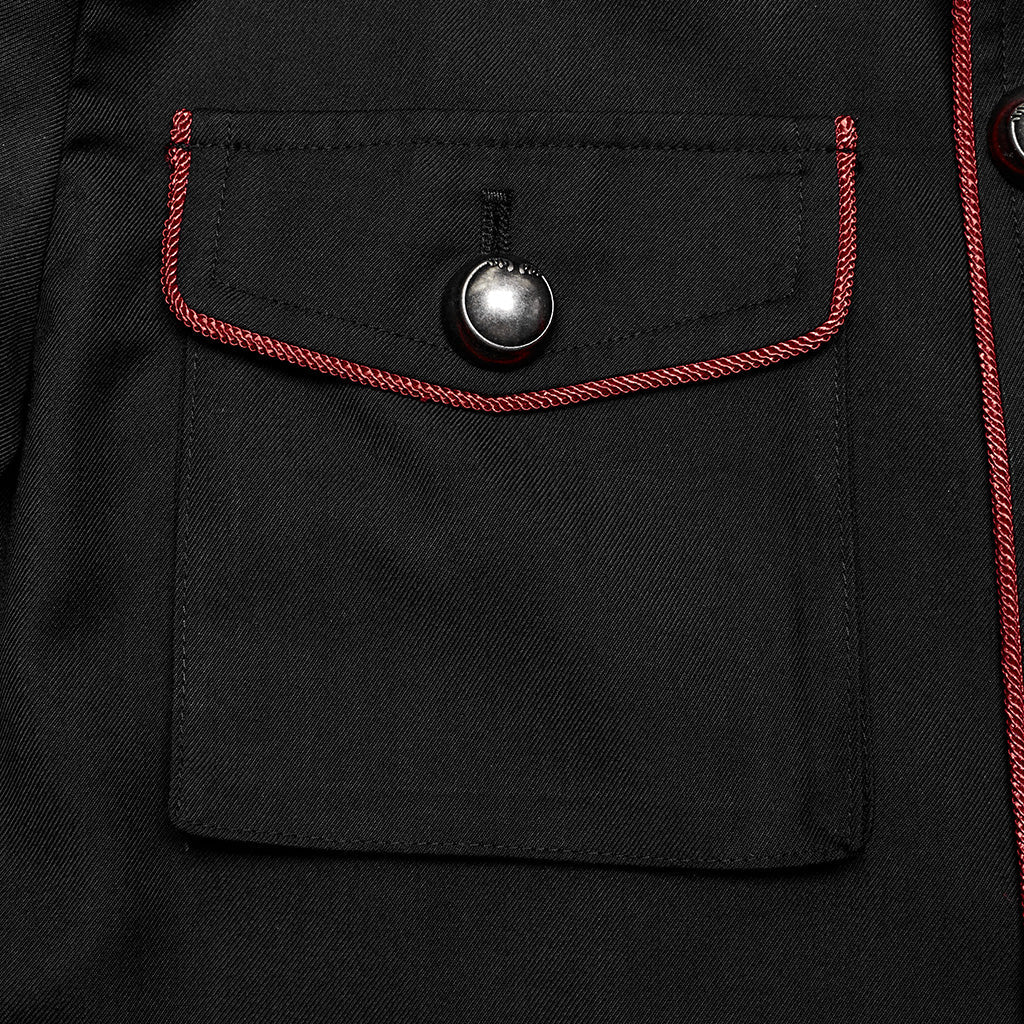 WY-1626XCM black Long Gothic Coat with Red Trim Button Accents - Image 10