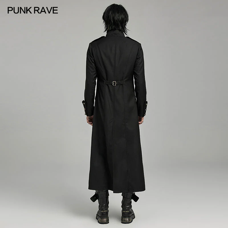 WY-1626XCM black Long Gothic Coat with Red Trim Button Accents - Image 35