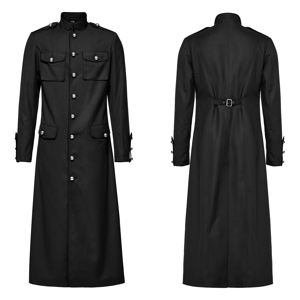 WY-1626XCM black Long Gothic Coat with Red Trim Button Accents - Image 40