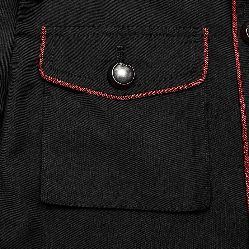WY-1626XCM black Long Gothic Coat with Red Trim Button Accents - Image 5