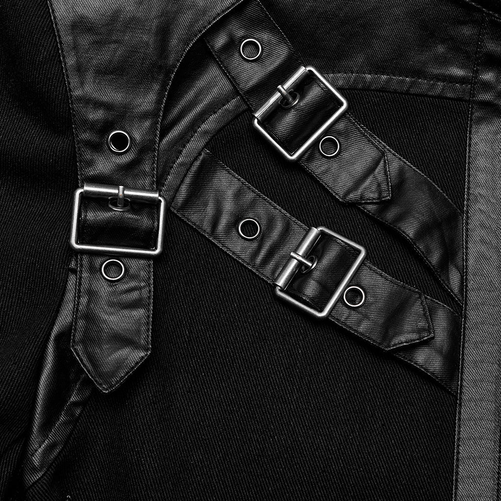 WY-1628XCM Mens black Buckled Strap Punk Jacket Retro Style - Image 21