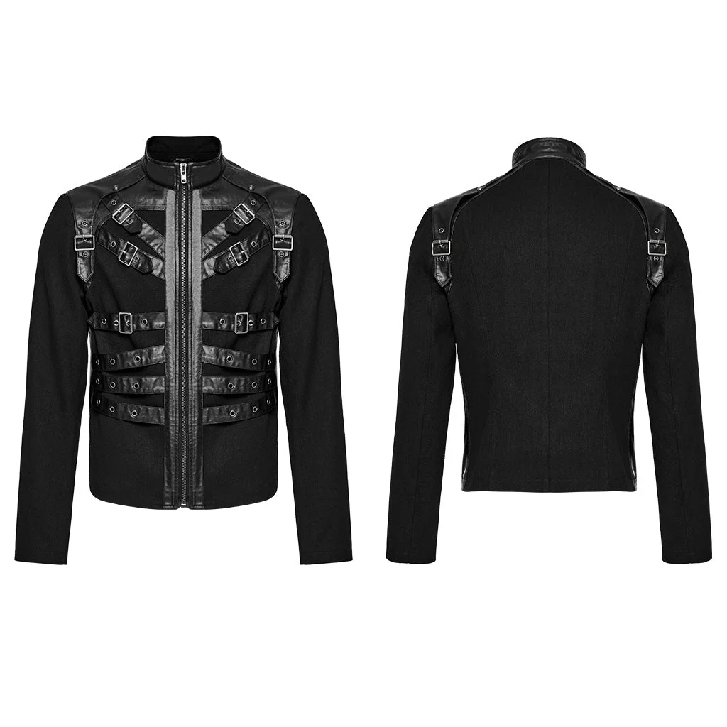 WY-1628XCM Mens black Buckled Strap Punk Jacket Retro Style - Image 9