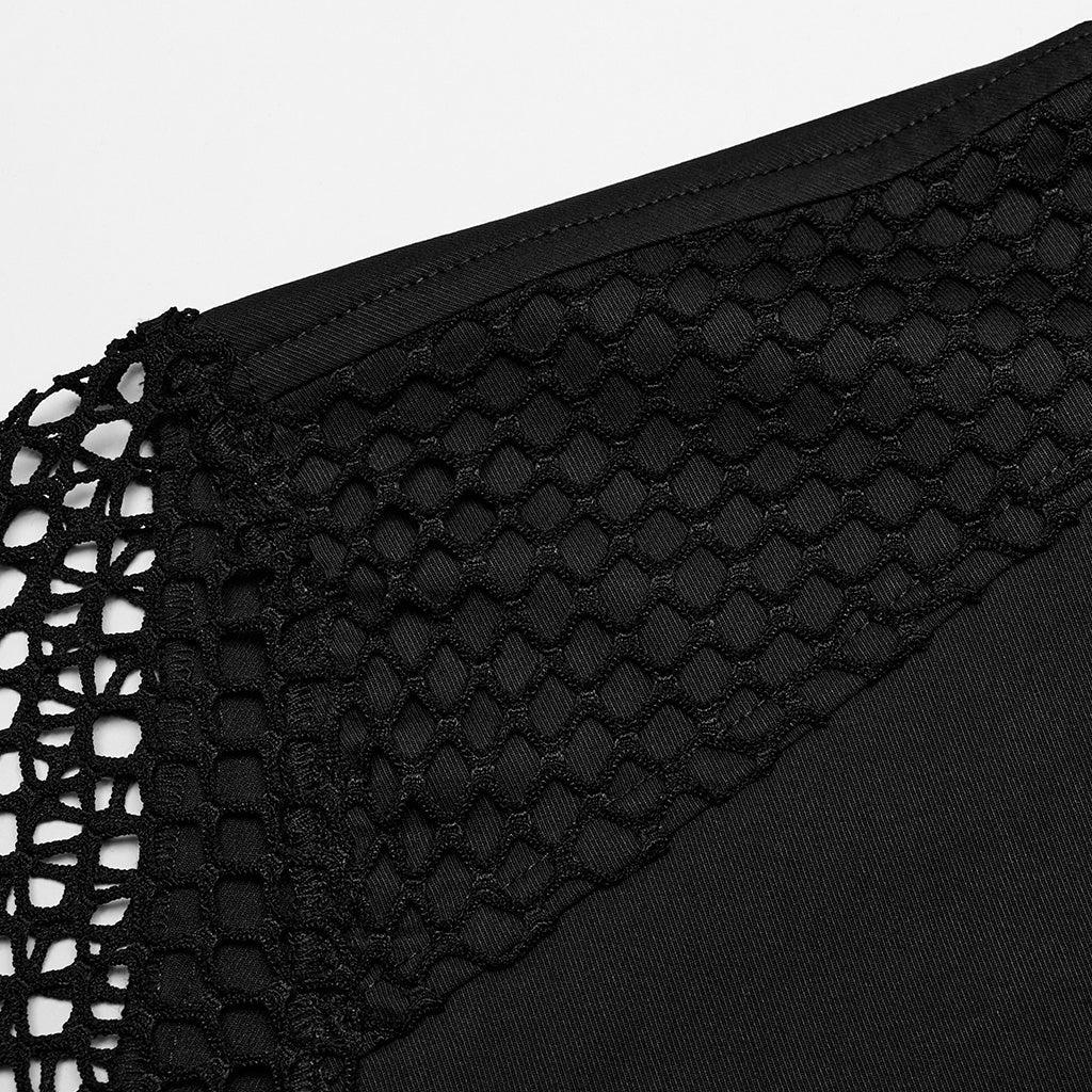 WY-1631CDM Mesh Sleeve Zipper Pocket black Punk Shirt - Image 11