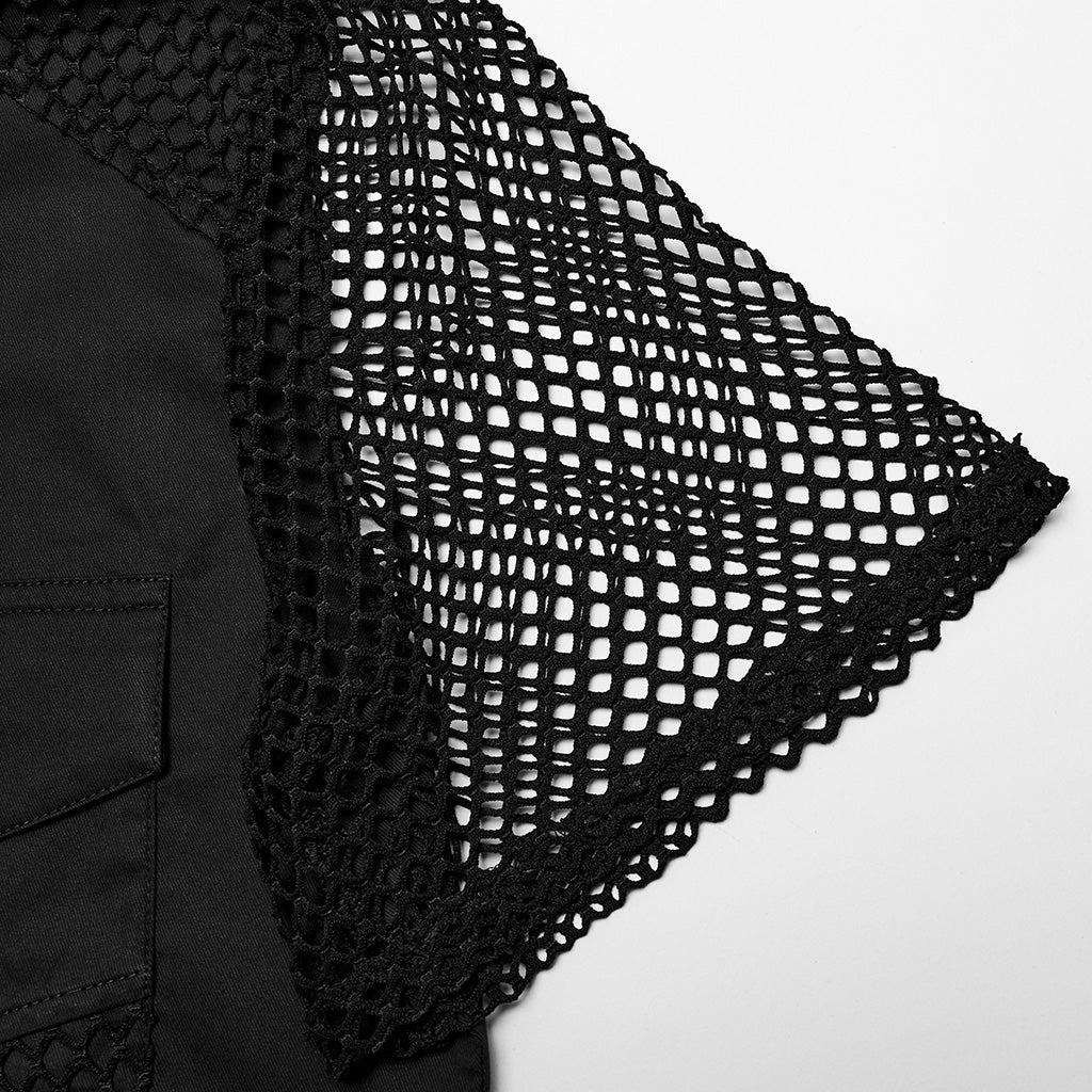 WY-1631CDM Mesh Sleeve Zipper Pocket black Punk Shirt - Image 12