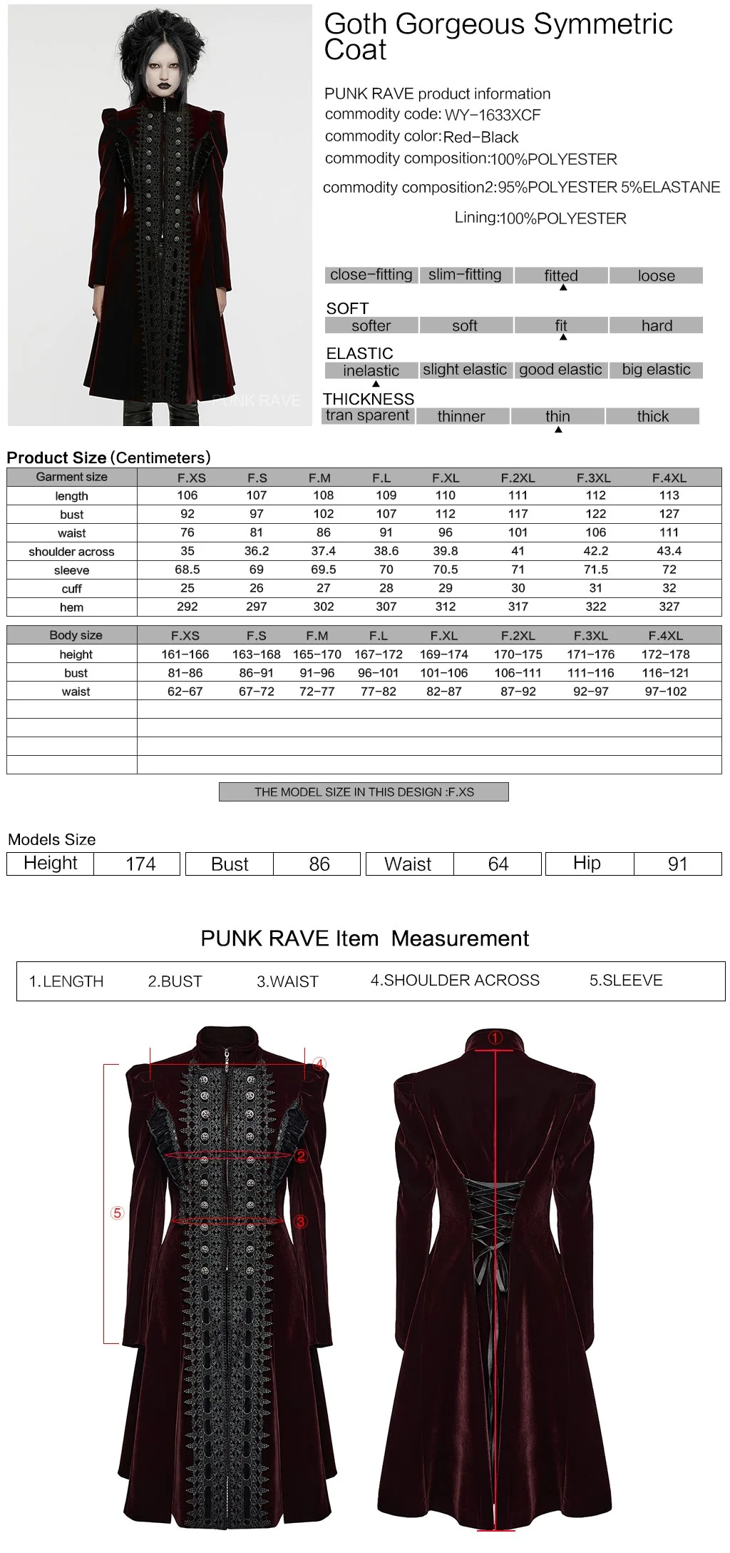 WY-1633XCF Elegant Gothic Lace-Up Symmetrical Long Coat - Image 2