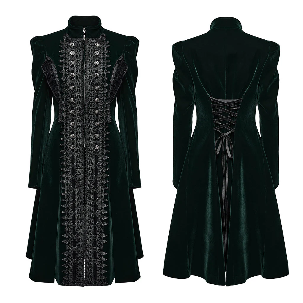 WY-1633XCF Elegant Gothic Lace-Up Symmetrical Long Coat - Image 27