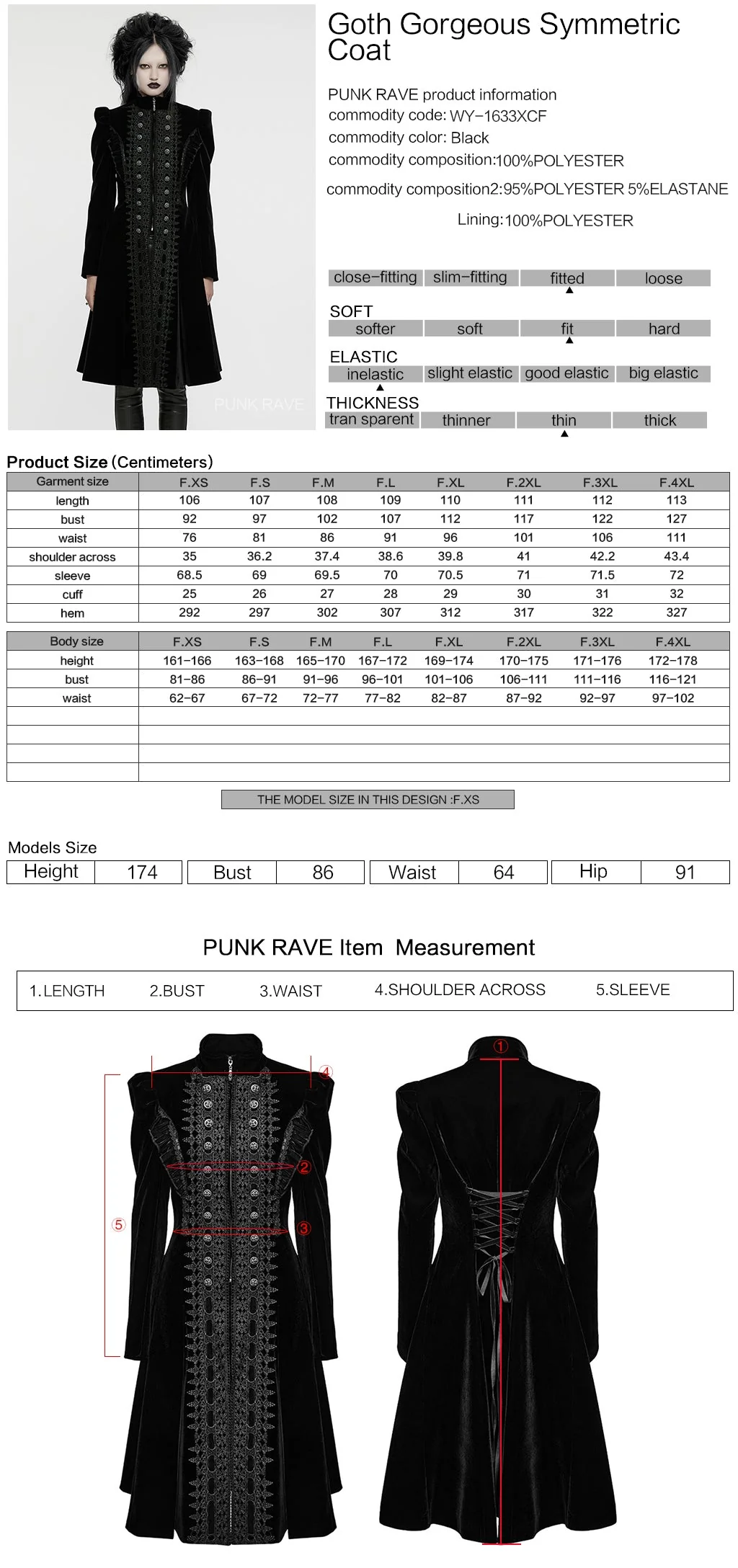 WY-1633XCF Elegant Gothic Lace-Up Symmetrical Long Coat - Image 39