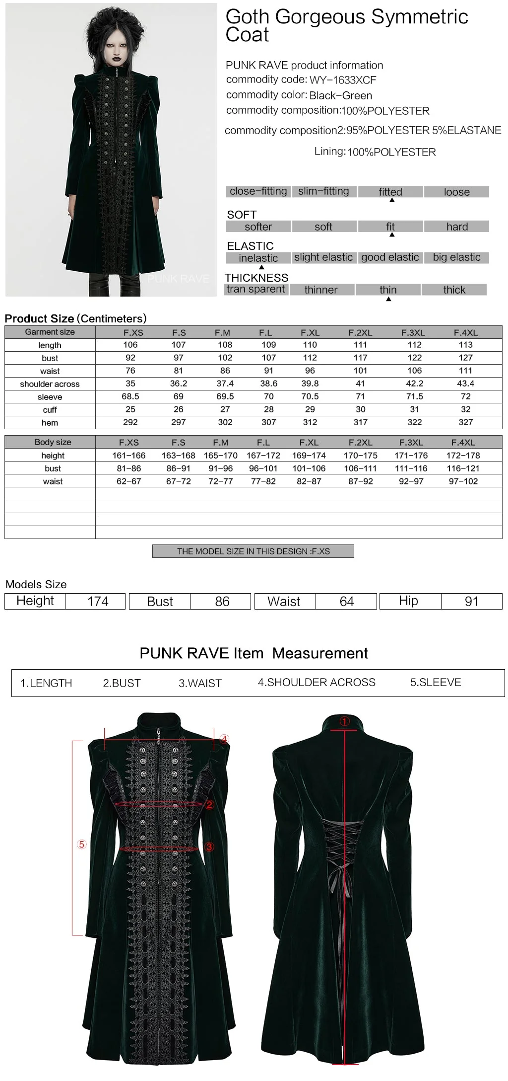 WY-1633XCF Elegant Gothic Lace-Up Symmetrical Long Coat - Image 49