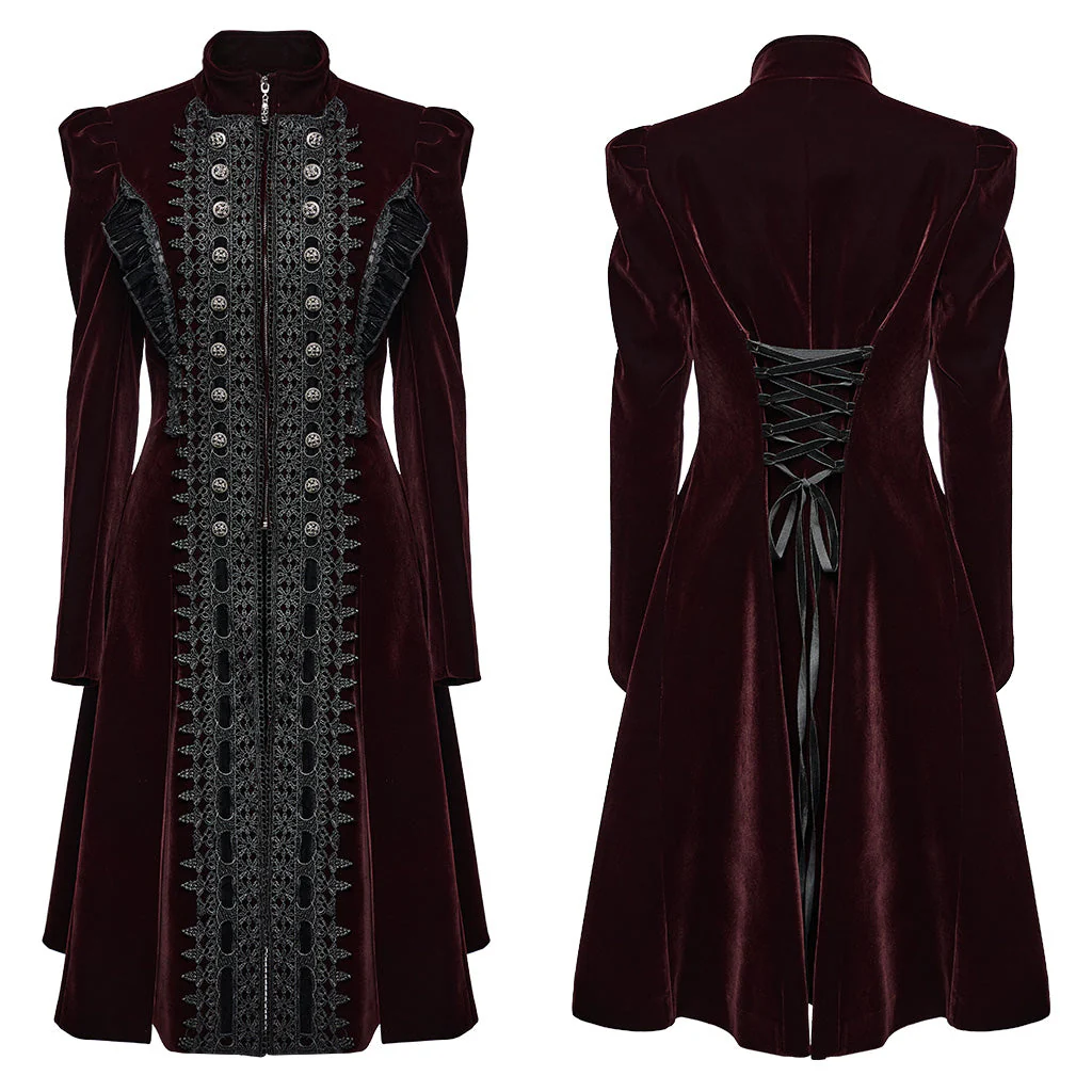 WY-1633XCF Elegant Gothic Lace-Up Symmetrical Long Coat - Image 6