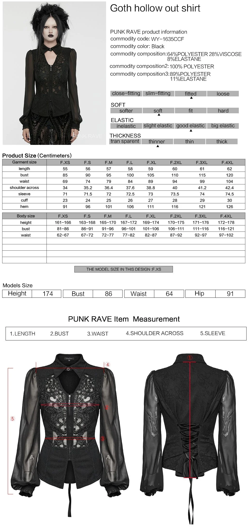 WY-1635CCF Sheer Lace Gothic Blouse with Puff Sleeves Elegant Design - Image 12