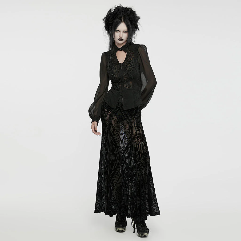 WY-1635CCF Sheer Lace Gothic Blouse with Puff Sleeves Elegant Design - Image 15