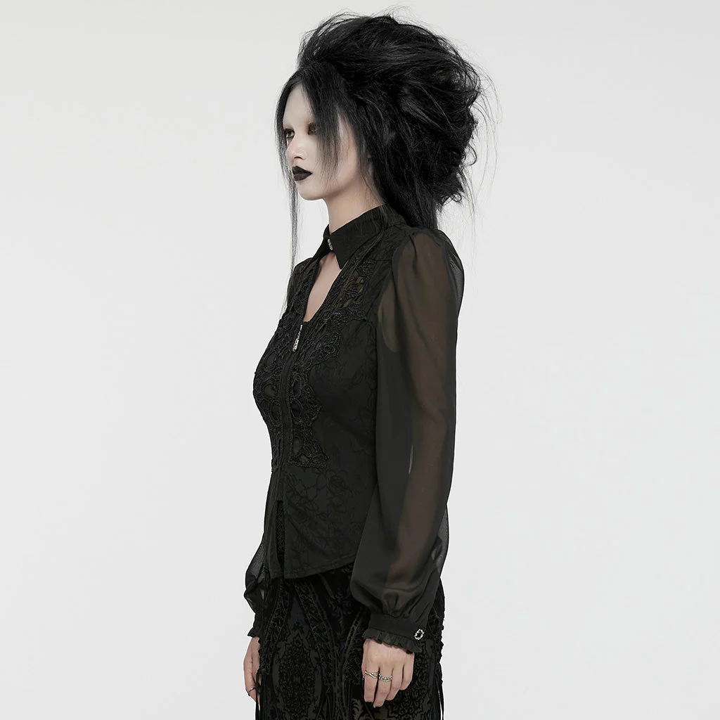 WY-1635CCF Sheer Lace Gothic Blouse with Puff Sleeves Elegant Design - Image 3