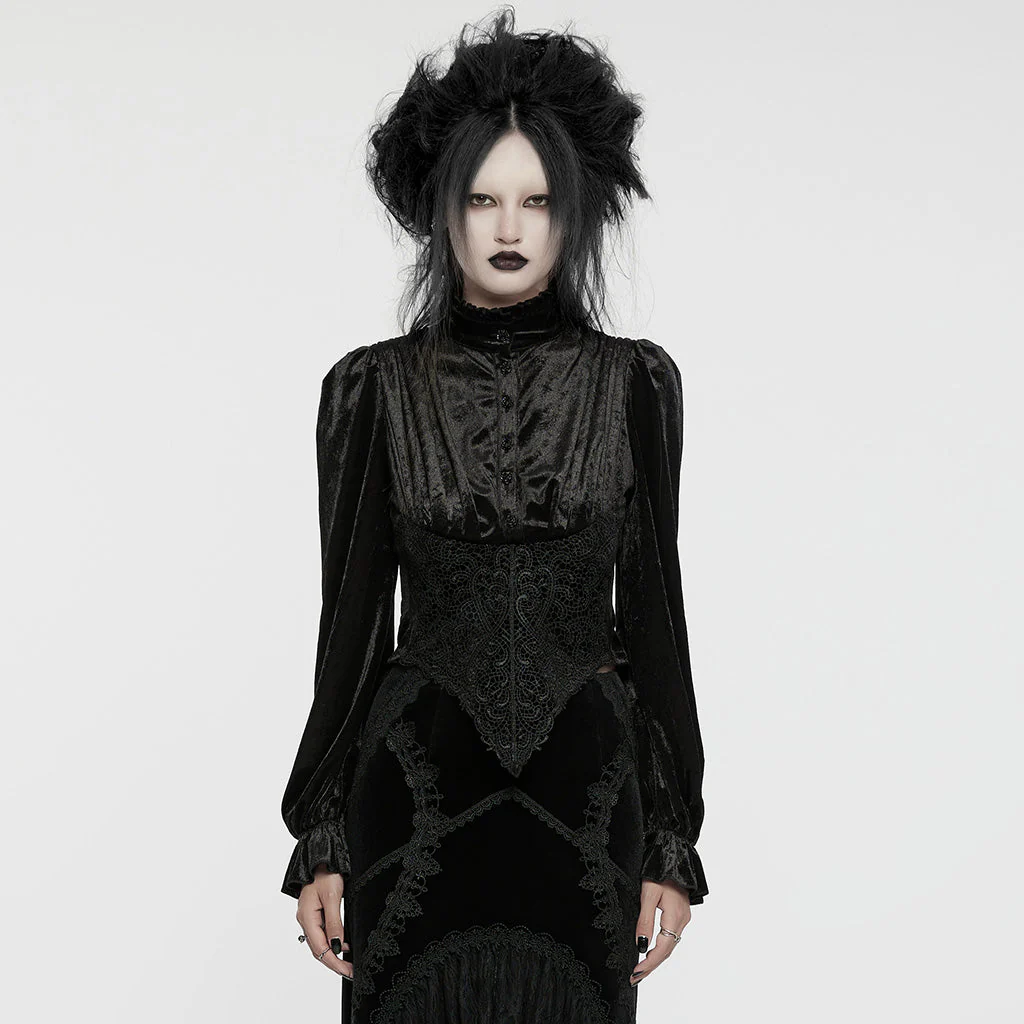 WY-1636CCF Victorian Velvet Gothic Shirt Dramatic High Collar Design - Image 11