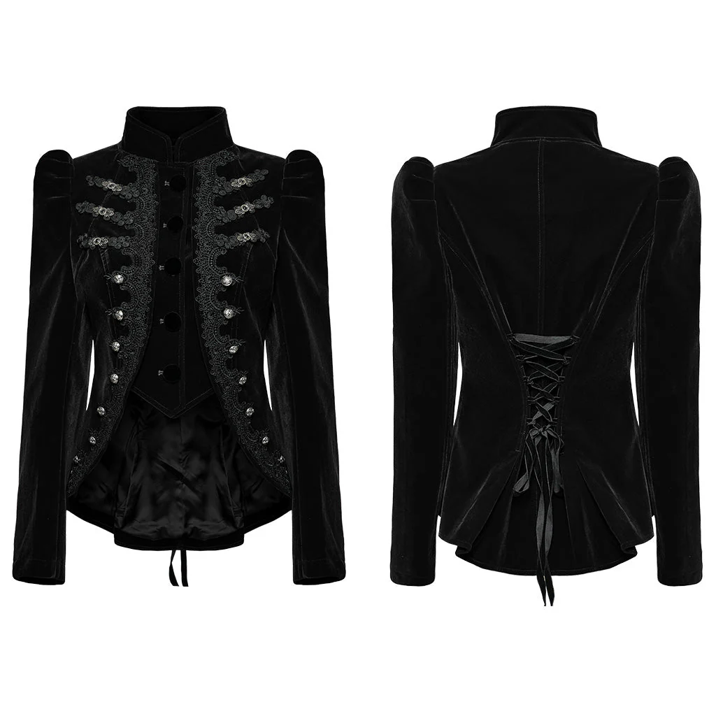 WY-1637XCF Elegant Victorian Gothic Coat Velvet High Neck Lace Trim - Image 16
