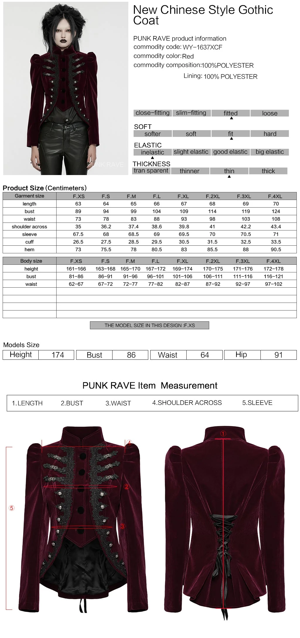 WY-1637XCF Elegant Victorian Gothic Coat Velvet High Neck Lace Trim - Image 2