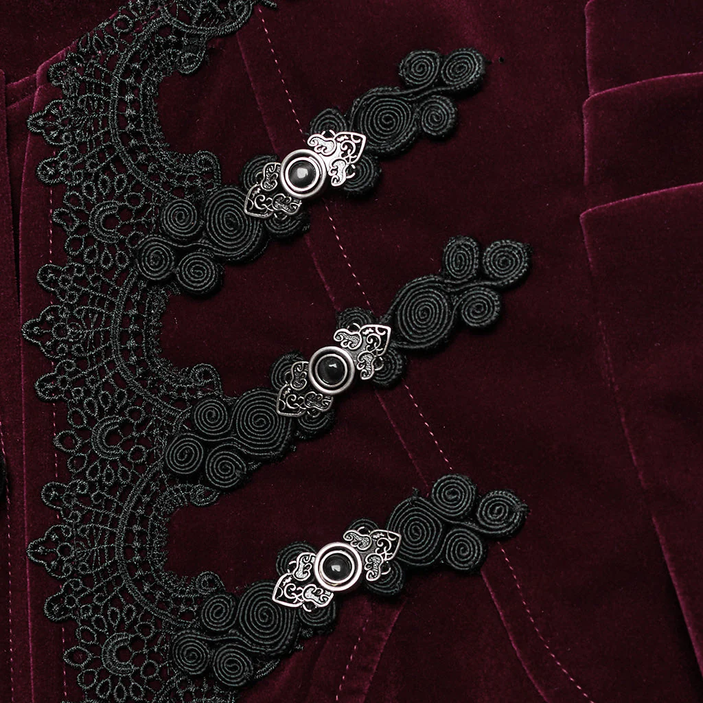 WY-1637XCF Elegant Victorian Gothic Coat Velvet High Neck Lace Trim - Image 25
