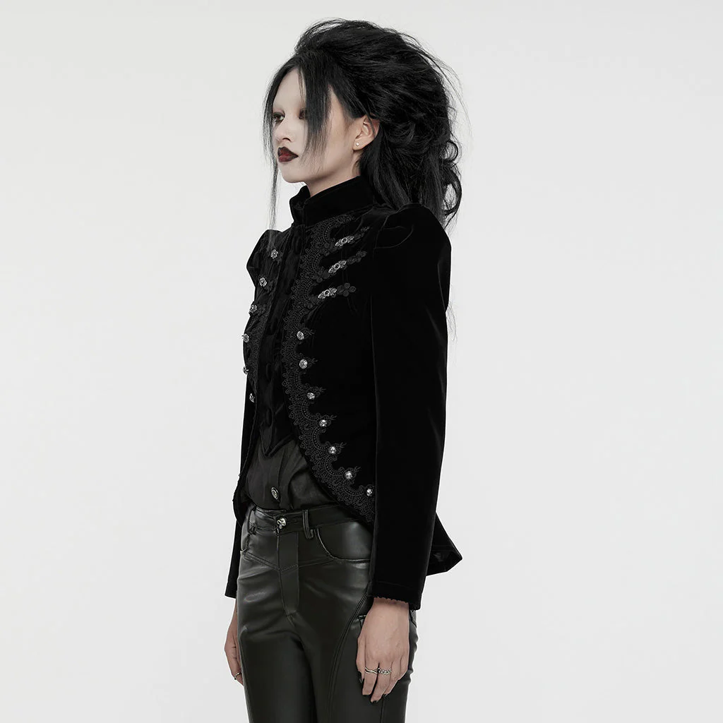WY-1637XCF Elegant Victorian Gothic Coat Velvet High Neck Lace Trim - Image 31
