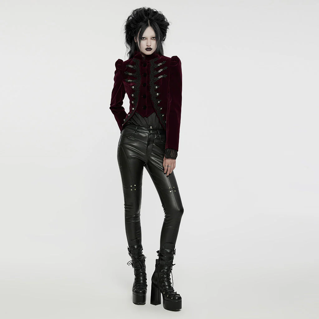 WY-1637XCF Elegant Victorian Gothic Coat Velvet High Neck Lace Trim - Image 5
